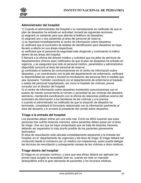 Programa de Manejo de Emergencias - Instituto Nacional de PediatrÃ­a