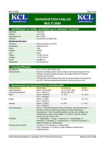 SIKKERHETSDATABLAD MULTI 2000 - Kolberg Caspary Lautom AS