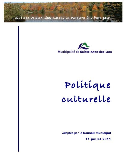 Politique culturelle - MunicipalitÃ© de Sainte-Anne-des-lacs