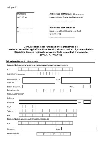 Modello di comunicazione esclusivamente a cura dei titolari degli ...