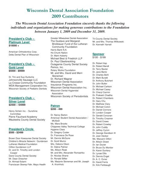 donor list 2009.qxp - Wisconsin Dental Association