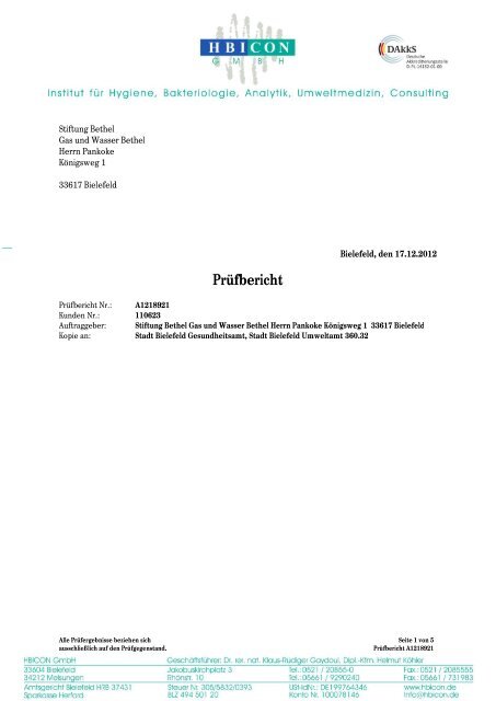 Trinkwasseranalyse November 2012 Pdf Gas Und Wasser Bethel