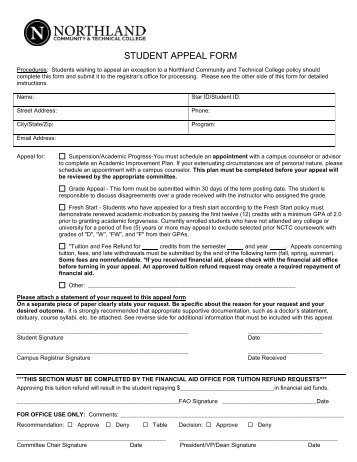 Student Appeal form - Northland Community & Technical College