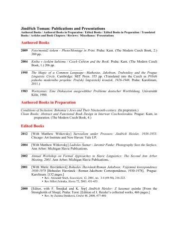 View Jindrich Toman's CV. - College of Literature, Science, and the ...