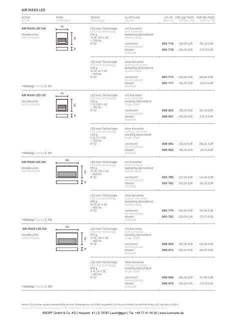 Preisliste Deutschland – LED Leuchten Price list ... - Luminarte