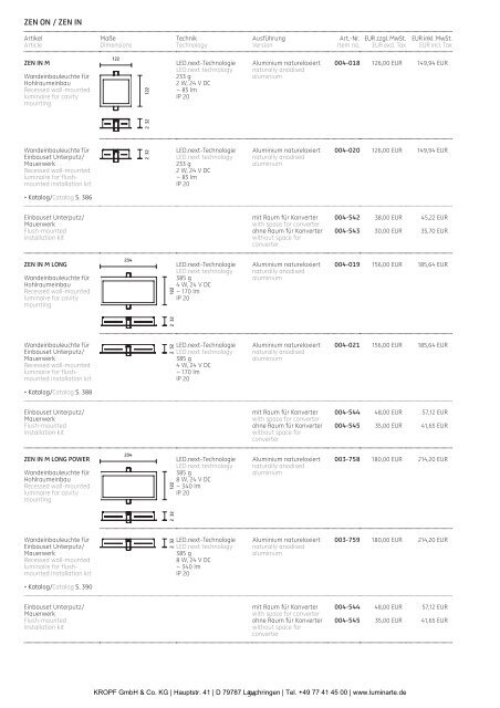 Preisliste Deutschland – LED Leuchten Price list ... - Luminarte