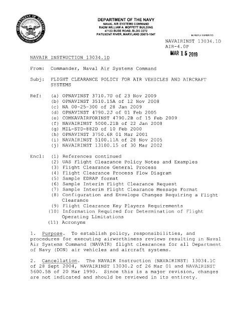 Navair Flight Clearance Instruction 13034 1d Pdf Acc Practice