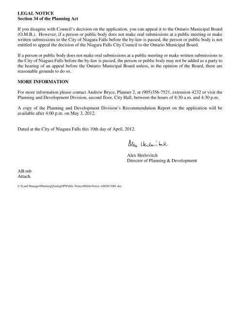 notice of application & public meeting - Niagara Falls, Ontario, Canada