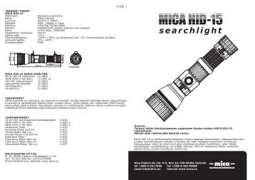 Mica Elektro Oy Ltd. P.O. Box 42, FIN-00381 Helsinki tel +358-9 ...