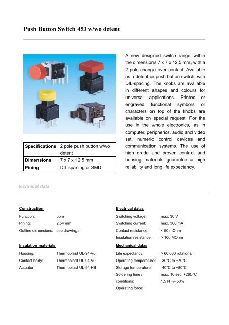 Push Button Switch 453 w/wo detent