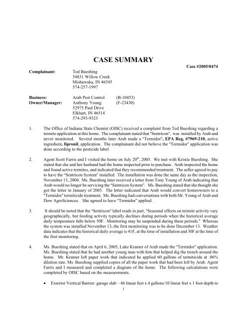 CASE SUMMARY - Office of Indiana State Chemist