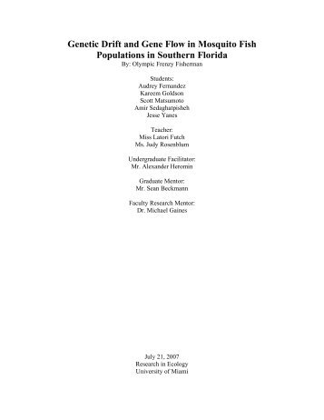 Genetic Drift and Gene Flow in Mosquito Fish Populations in ...