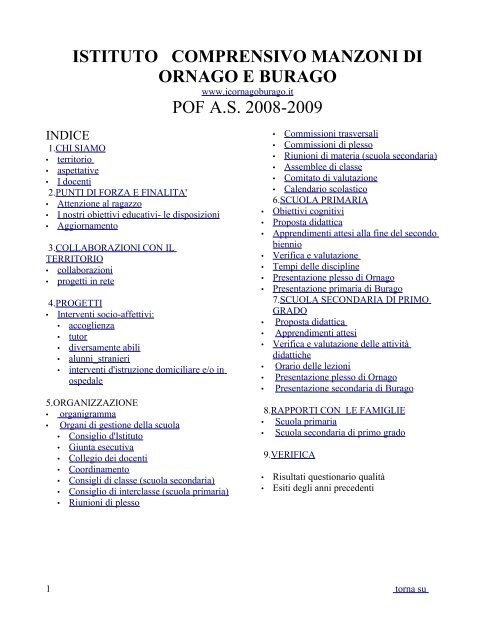 istituto comprensivo manzoni di ornago e burago pof as 2008-2009