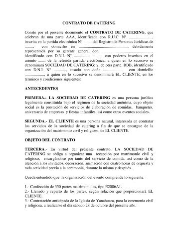 CONTRATO DE CATERING Conste por el presente documento el ...