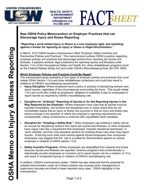 New OSHA Policy Memorandum on Employer Practices that can ...