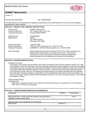 DuPont MSDS for Nomex Meta-Aramid - Naked Whiz