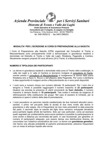 lineee guida per l'iscrizione ai corsi di preparazione alla nascita