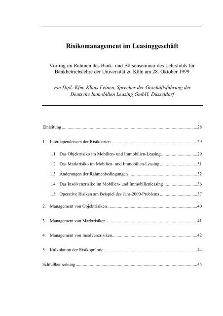 Risikomanagement im LeasinggeschÃ¤ft - UniversitÃ¤t zu KÃ¶ln