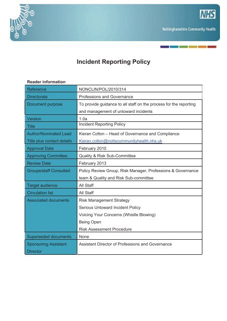 Session 3 - Incident Reporting Policy - Health Partnerships Learning ...