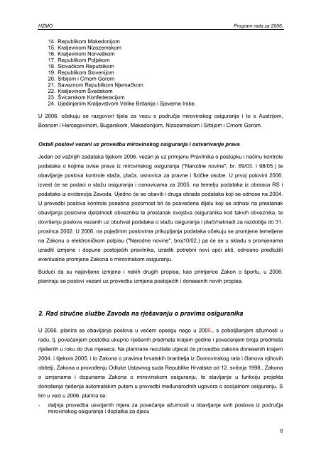 Program rada Hrvatskog zavoda za mirovinsko osiguranje za 2006.