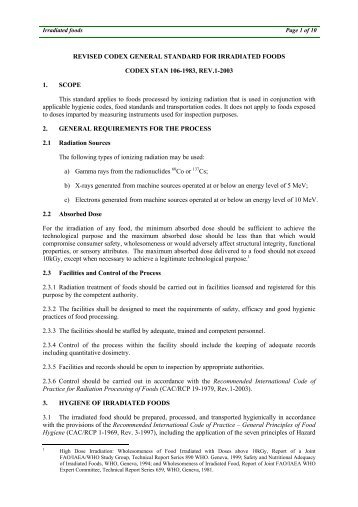 Codex General Standard For Irradiated Foods