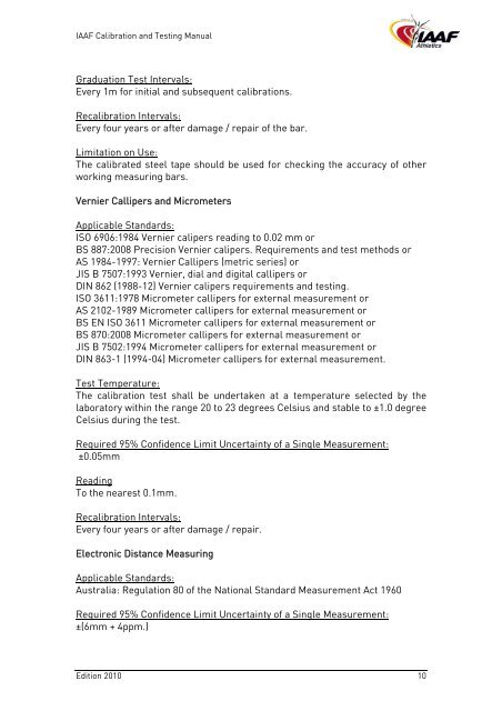 IAAF Calibration and Testing Manual - Asian Athletics Association