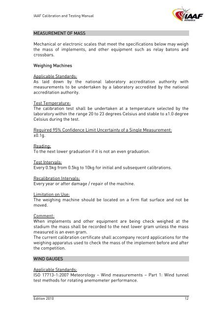 IAAF Calibration and Testing Manual - Asian Athletics Association