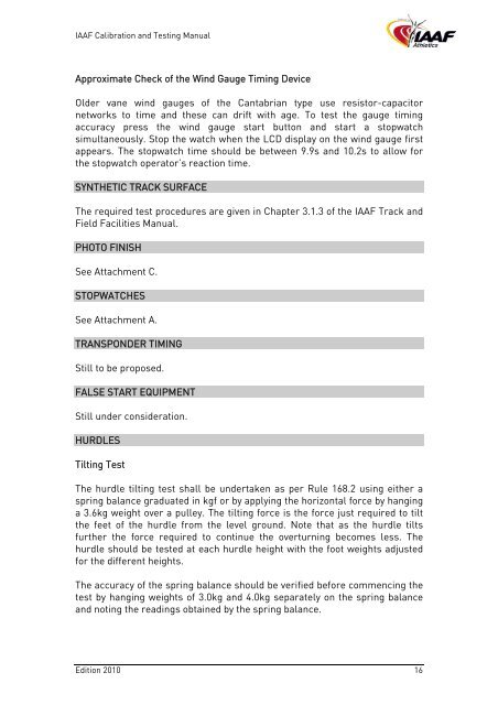 IAAF Calibration and Testing Manual - Asian Athletics Association