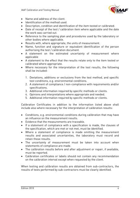 IAAF Calibration and Testing Manual - Asian Athletics Association