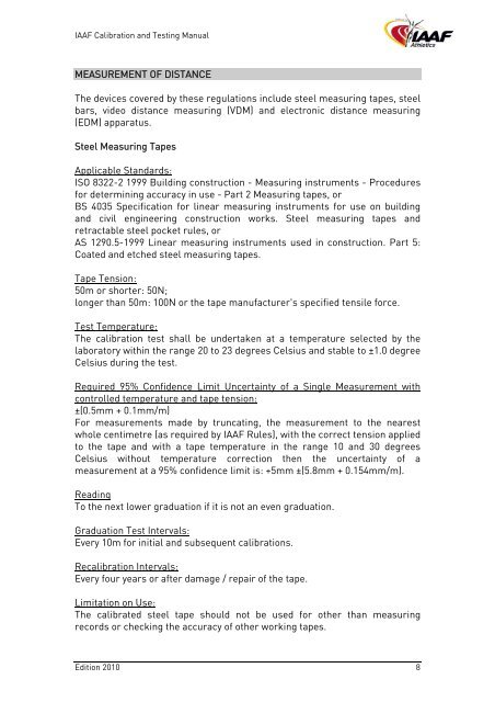 IAAF Calibration and Testing Manual - Asian Athletics Association