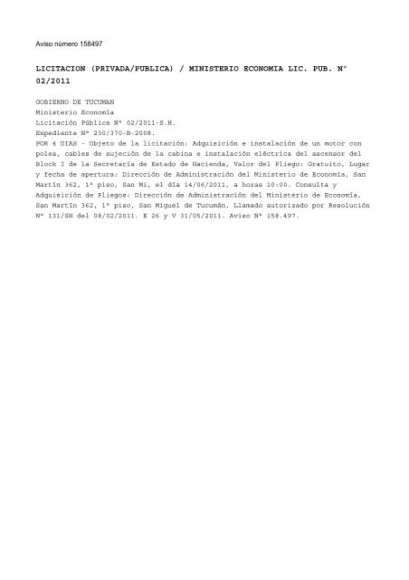 Numero de boletin: 27537 Fecha: 26/05/2011 INDICE: SecciÃ³n ...