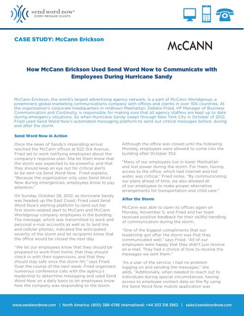 CASE STUDY: McCann Erickson How McCann ... - Send Word Now