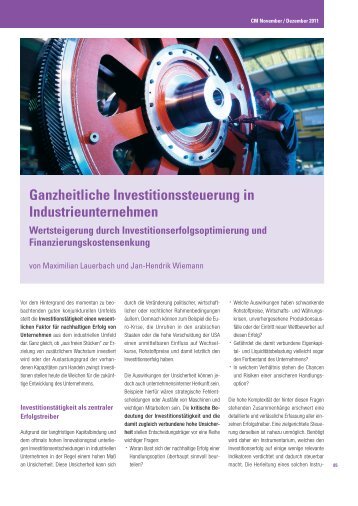 Ganzheitliche Investitionssteuerung in Industrieunternehmen