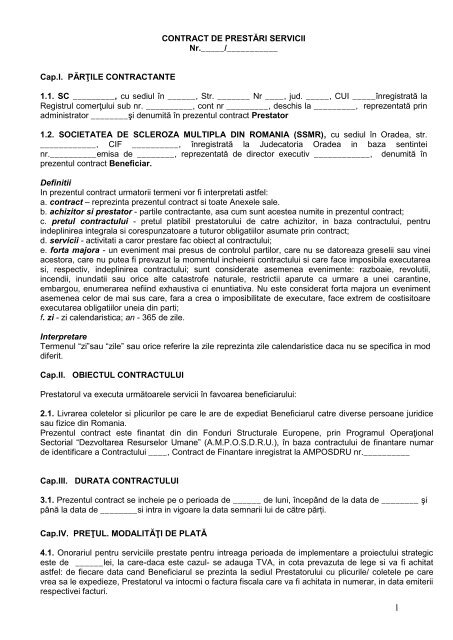 Model contract prestari servicii - Societatea de Scleroza Multipla din ...