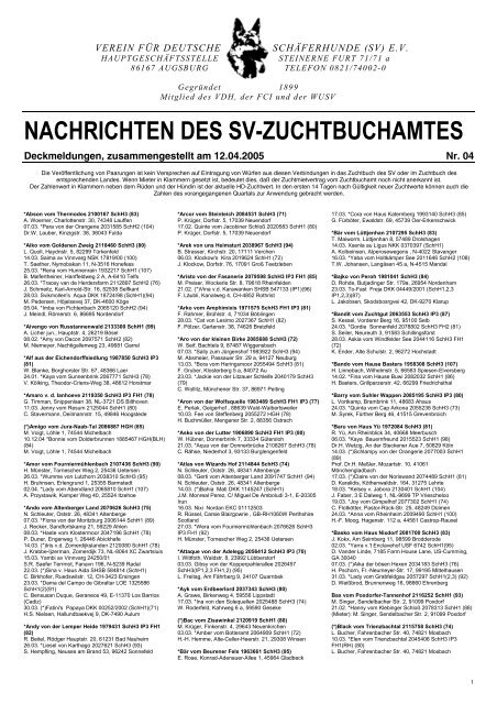 NACHRICHTEN DES SV-ZUCHTBUCHAMTES - Lyager