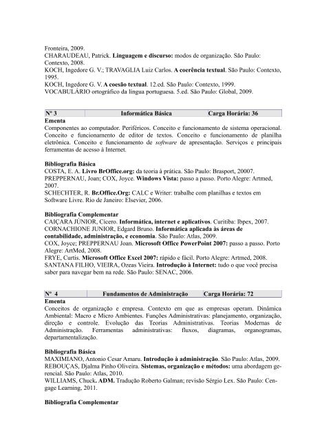 Ementas e Bibliografias do Curso Técnico em Logística - IFRS