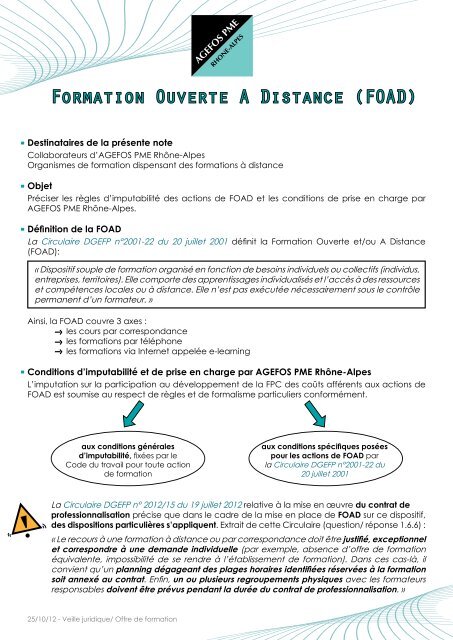 Formation Ouverte A Distance (FOAD) - RÃ©glementation