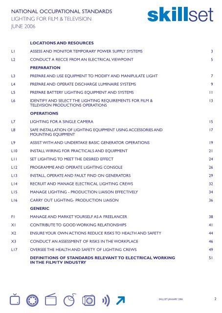 National Occupational Standards - Lighting for Film and ... - Skillset