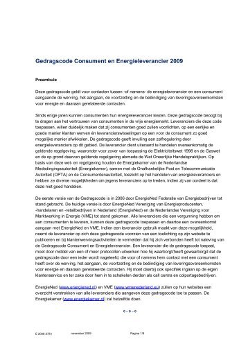 Gedragscode Consument en Energieleverancier 2009 - Essent