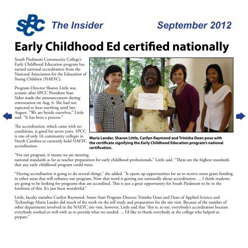 September 2012 Insider - South Piedmont Community College
