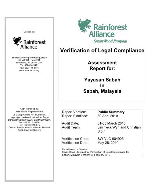 Verification Of Legal Compliance Rainforest Alliance