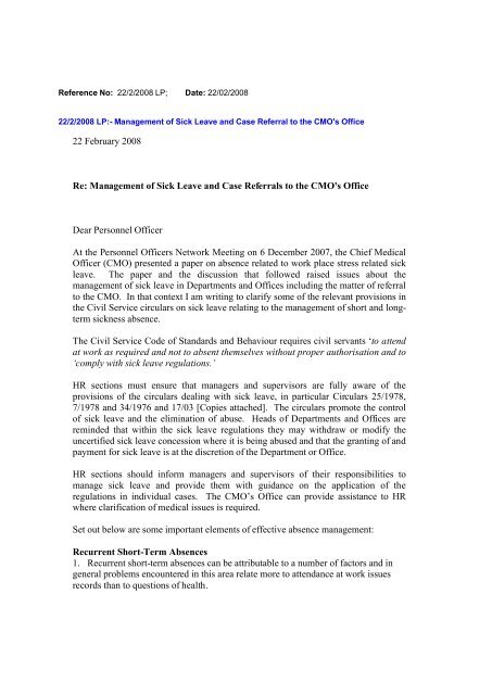 Management of Sick Leave and Case Referrals to the ... - Circulars