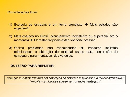 impactos de estradas - Departamento de Ecologia