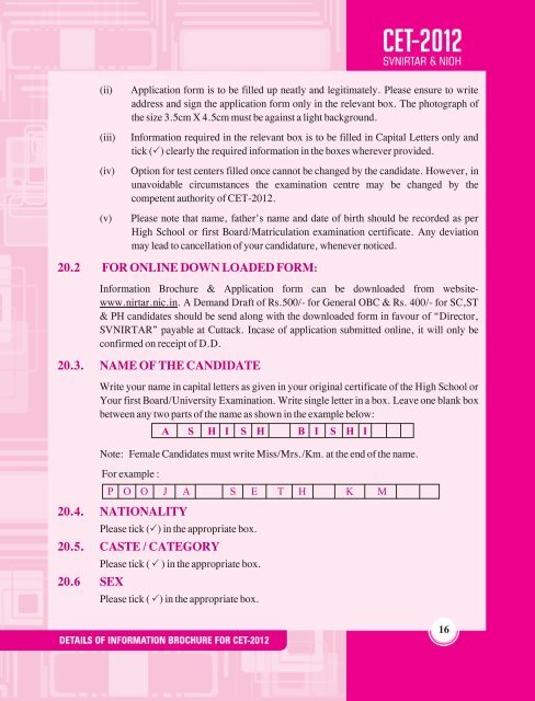 information brochure cum application form - National Institute of ...