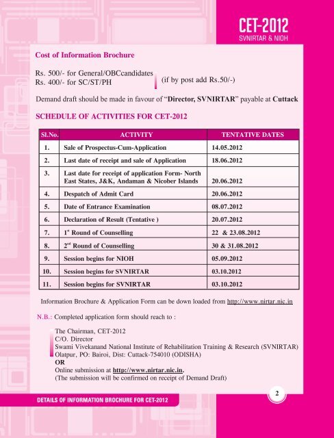 information brochure cum application form - National Institute of ...