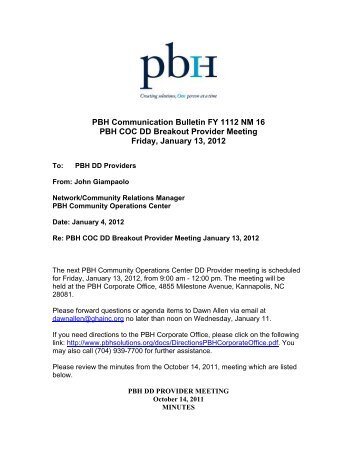 PBH COC DD Provider Meeting January 13-Communication Bulletin ...