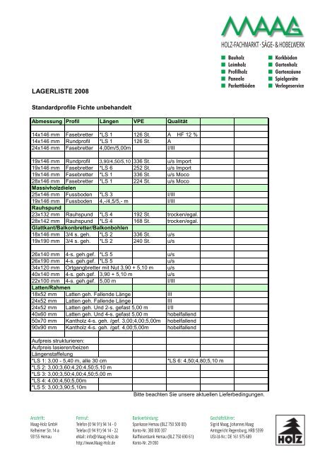 LAGERLISTE 2008 - Maag Holz