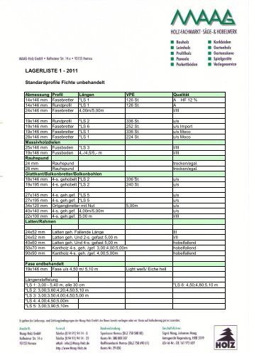 LAGERLISTE 1 - 2011 - Maag Holz