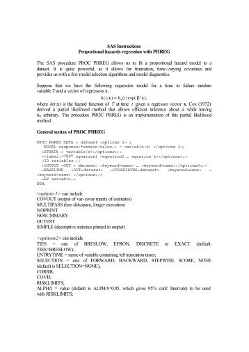 SAS Instructions Proportional hazards regression with PHREG The ...