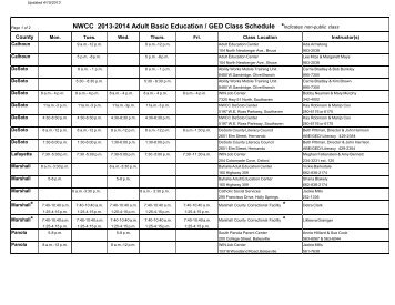 ABE/GED class schedule 13-14